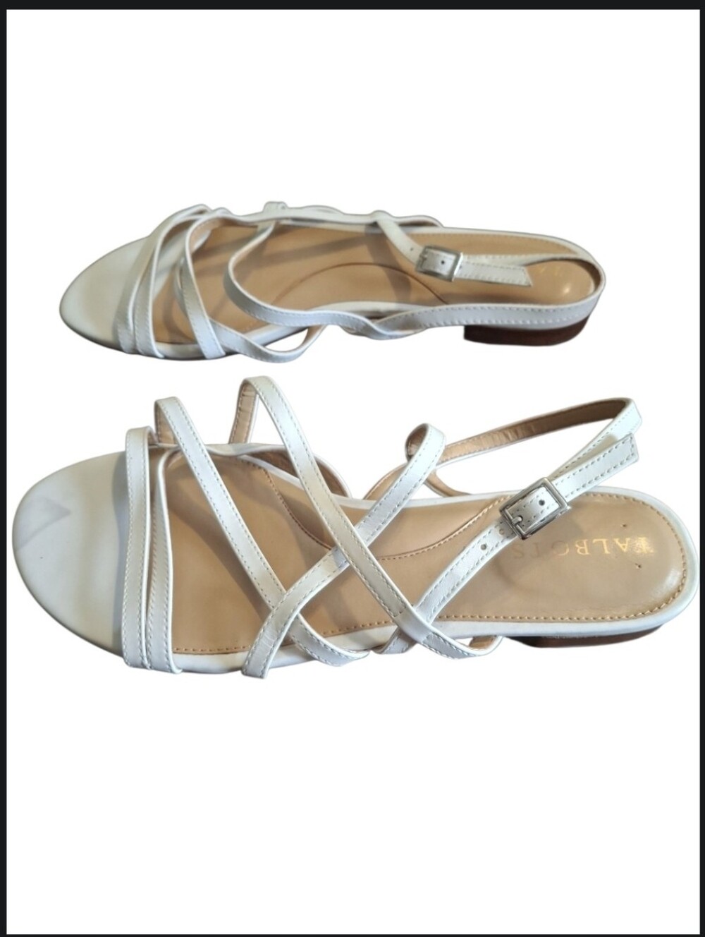 Talbots Women's Size 7.5 White Strappy Flat Sandals Ankle Buckle Casual Summer